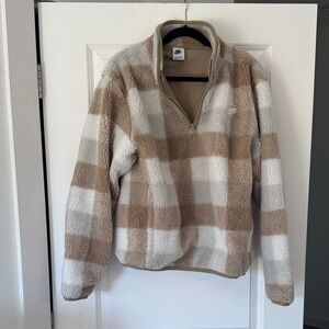 Nike Beige and White Plaid Zip-Up Pullover